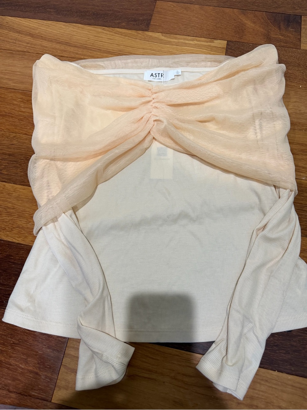 Astr cream twist Front Long Sleeve Off the shoulder Top